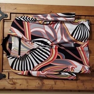 Current Multi Color Psychedelic Print Shirred Blouse est Size Large
